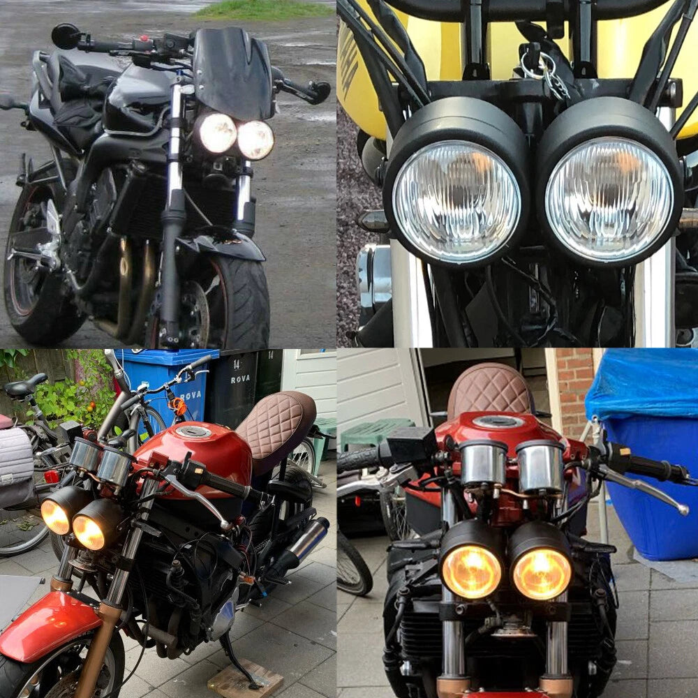 Motorcycle Twin Headlight Dual Light For Harley Street Cafe Racer Old School