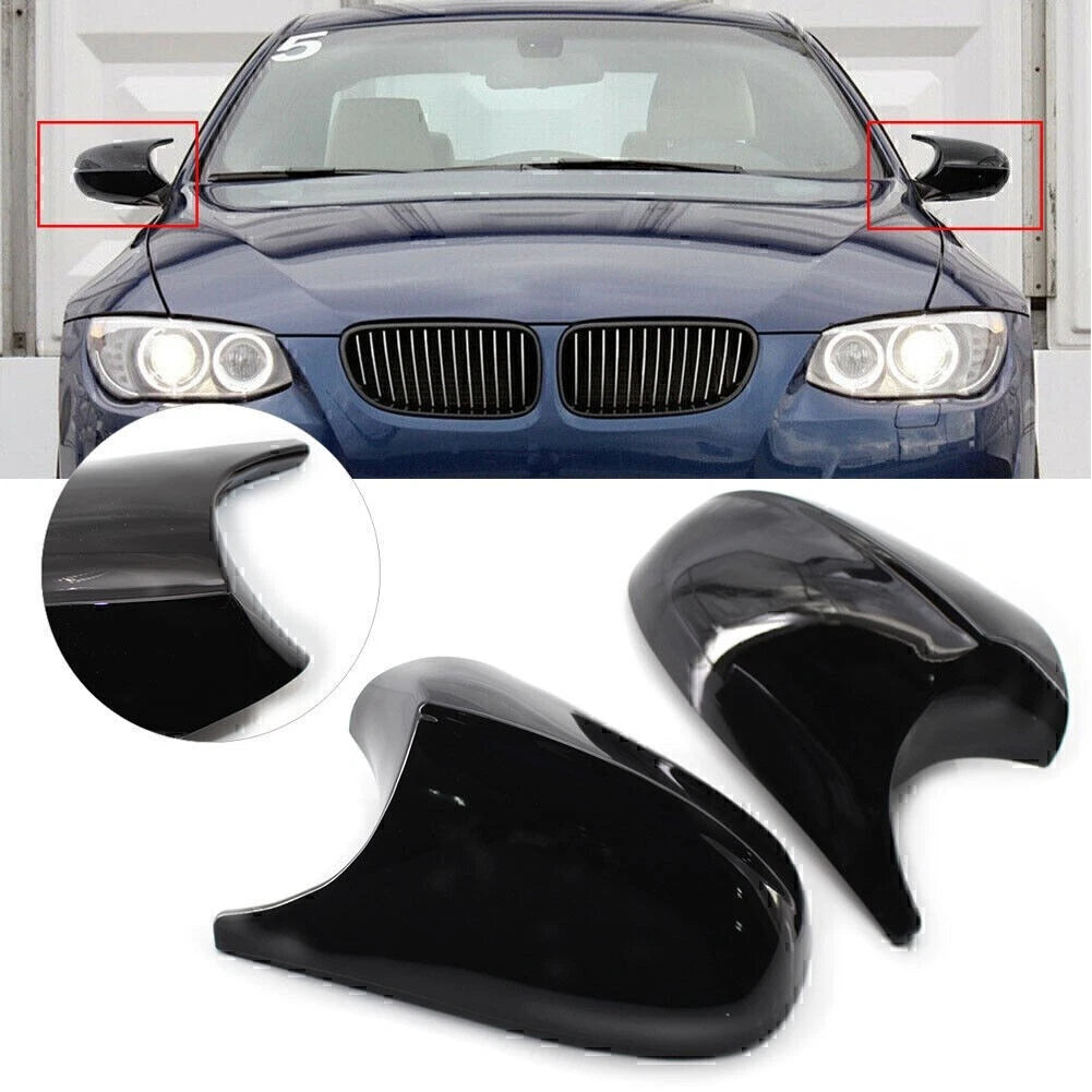 1 Pair Gloss Black Car Side Rear Mirror Cover Cap For BMW E90 3 Series 2009-2011