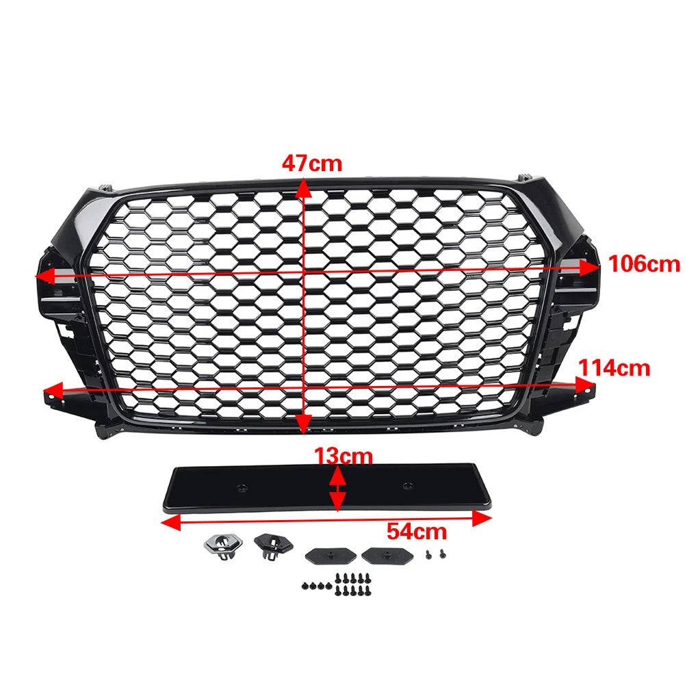 Front Bumper Honeycomb Grille Glossy Black For Audi Q3 2016-2018
