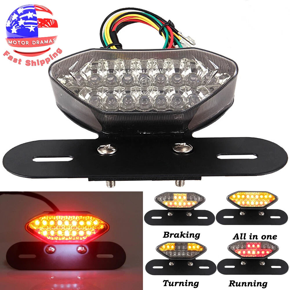 12V Smoke 20LED Motorcycle Brake Tail Turn Signal License Plate Integrated Light