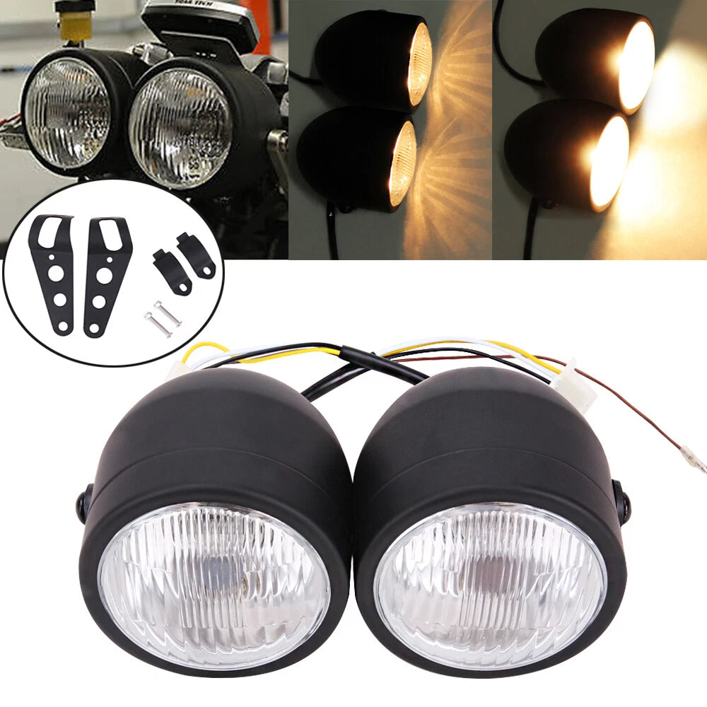 Twin Headlight Double Dual Lamps For Harley Softail Street Fighter Dirt Bike