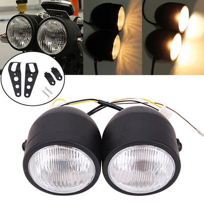 Twin Headlight Double Dual Lamps For Harley Softail Street Fighter Dirt Bike