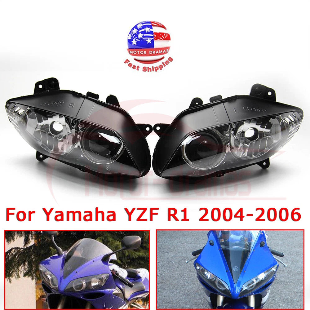Front Headlight Head Lamp Assembly Clear Lens For Yamaha YZF R1 2004 2006 2005