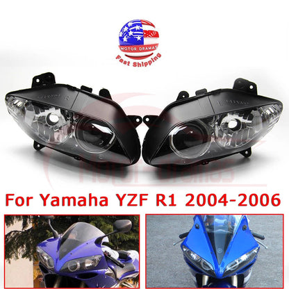 Front Headlight Head Lamp Assembly Clear Lens For Yamaha YZF R1 2004 2006 2005