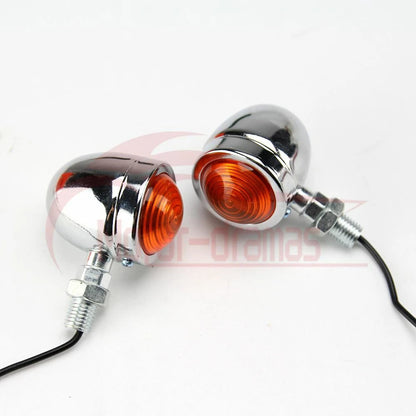 2x Chrome Motorcycle Turn Signals Bullet Blinker Indicator Light Amber Lamps 12V