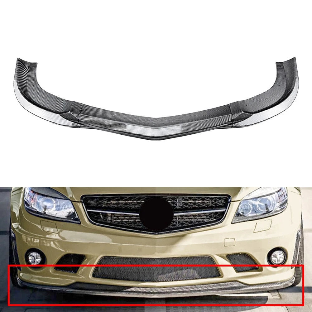 Carbon Look Front Bumper Spoiler Lip For Benz C Class W204 C63 Sedan 2007-10
