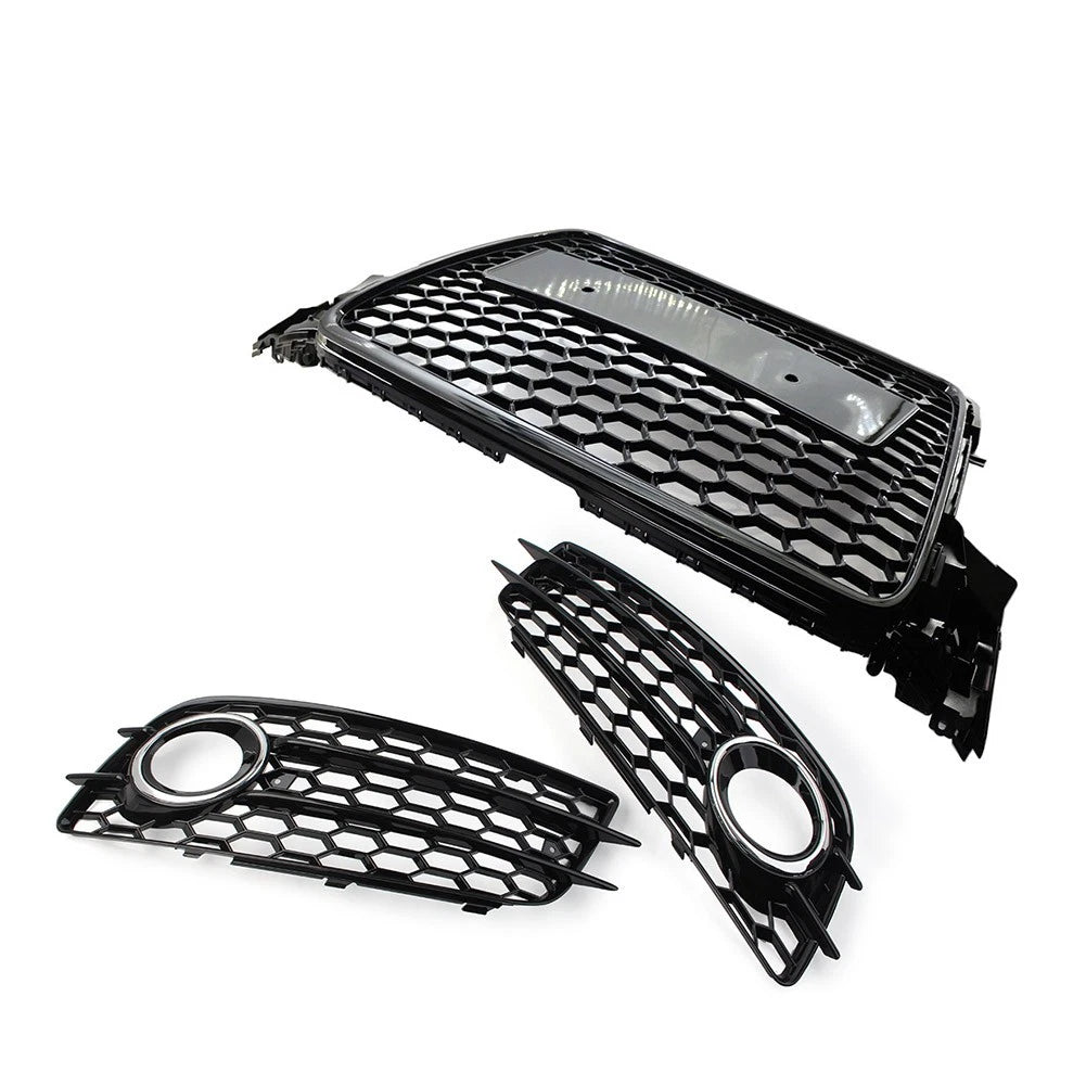 Honeycomb Front Bumper Grille Fog Light Grilles Set For Audi A4 09-12 Chrome&Blk