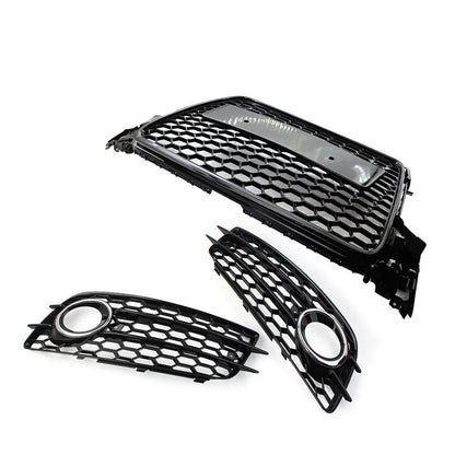 Honeycomb Front Bumper Grille Fog Light Grilles Set For Audi A4 09-12 Chrome&Blk