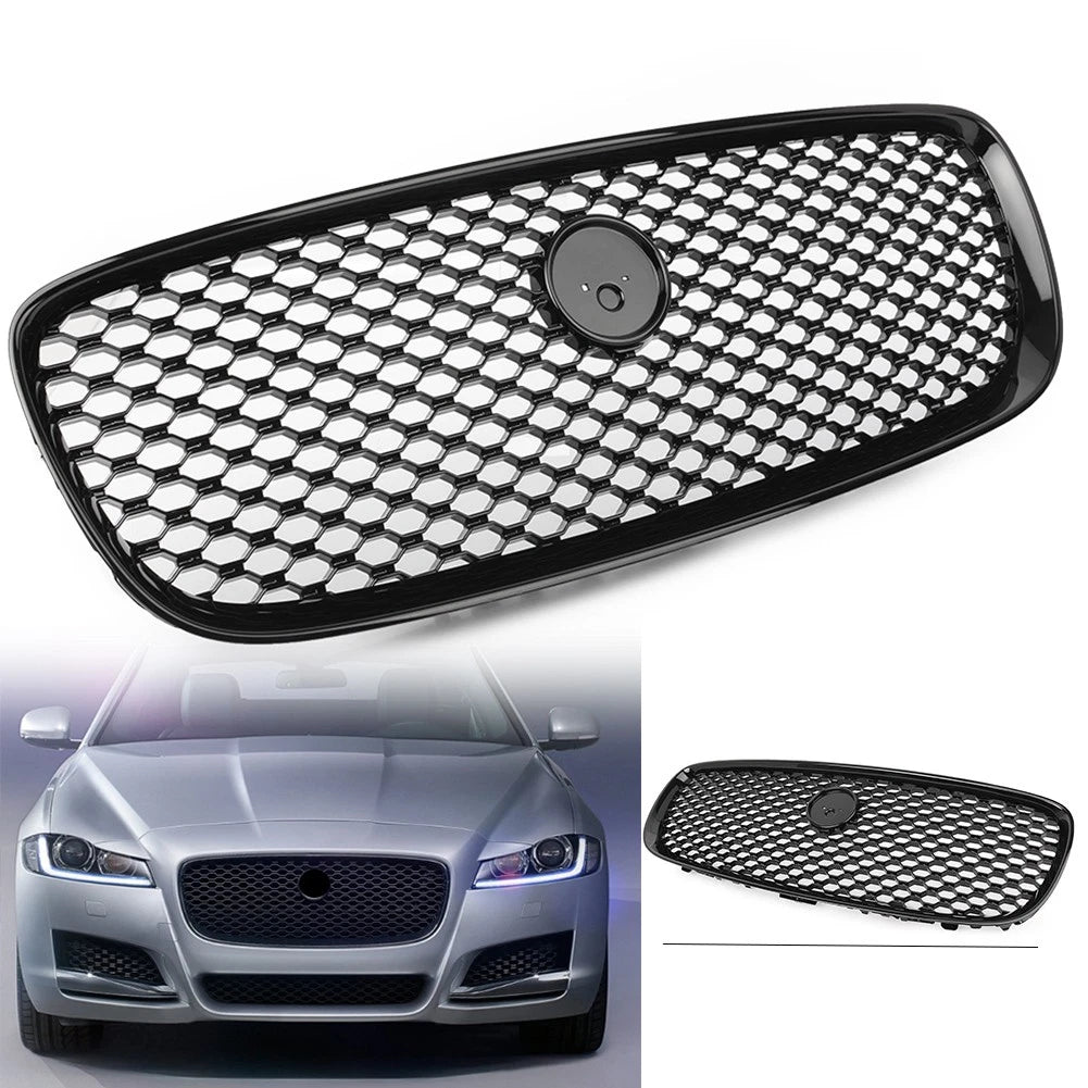 Front Bumper Center Grille Glossy Black For Jaguar XF XFR 2016-2020
