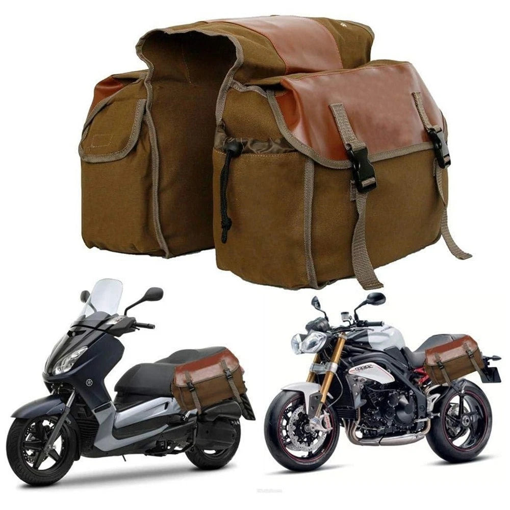 Brown Motorcycle Universal Canvas Travel Saddle Bag Rider Motorbike Panniers
