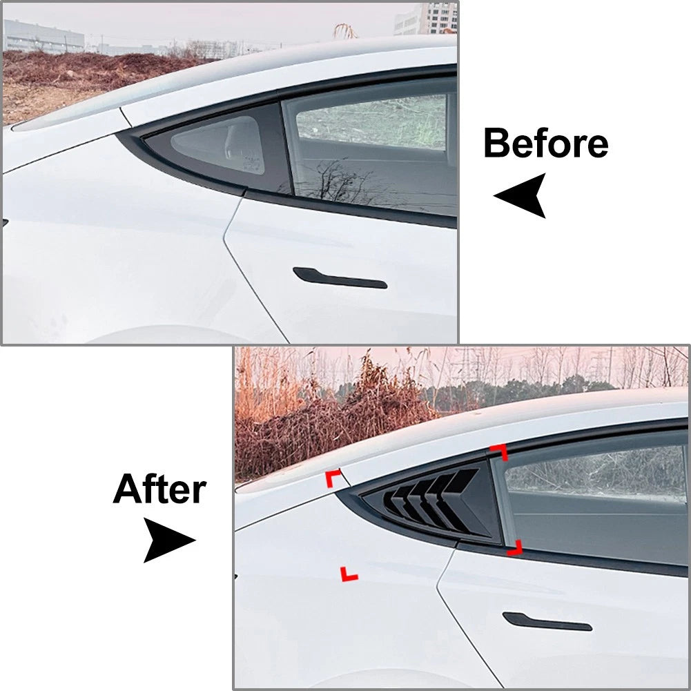 Rear Window Louver Shutter Cover Trim For Tesla Model 3 2024-2025 Glossy Black