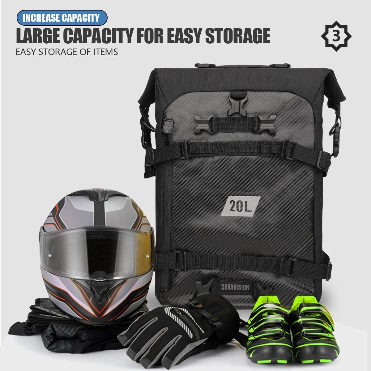20L Motorcycle Rear Seat Bag Tail Luggage Storage Backpack For Harley BMW Honda