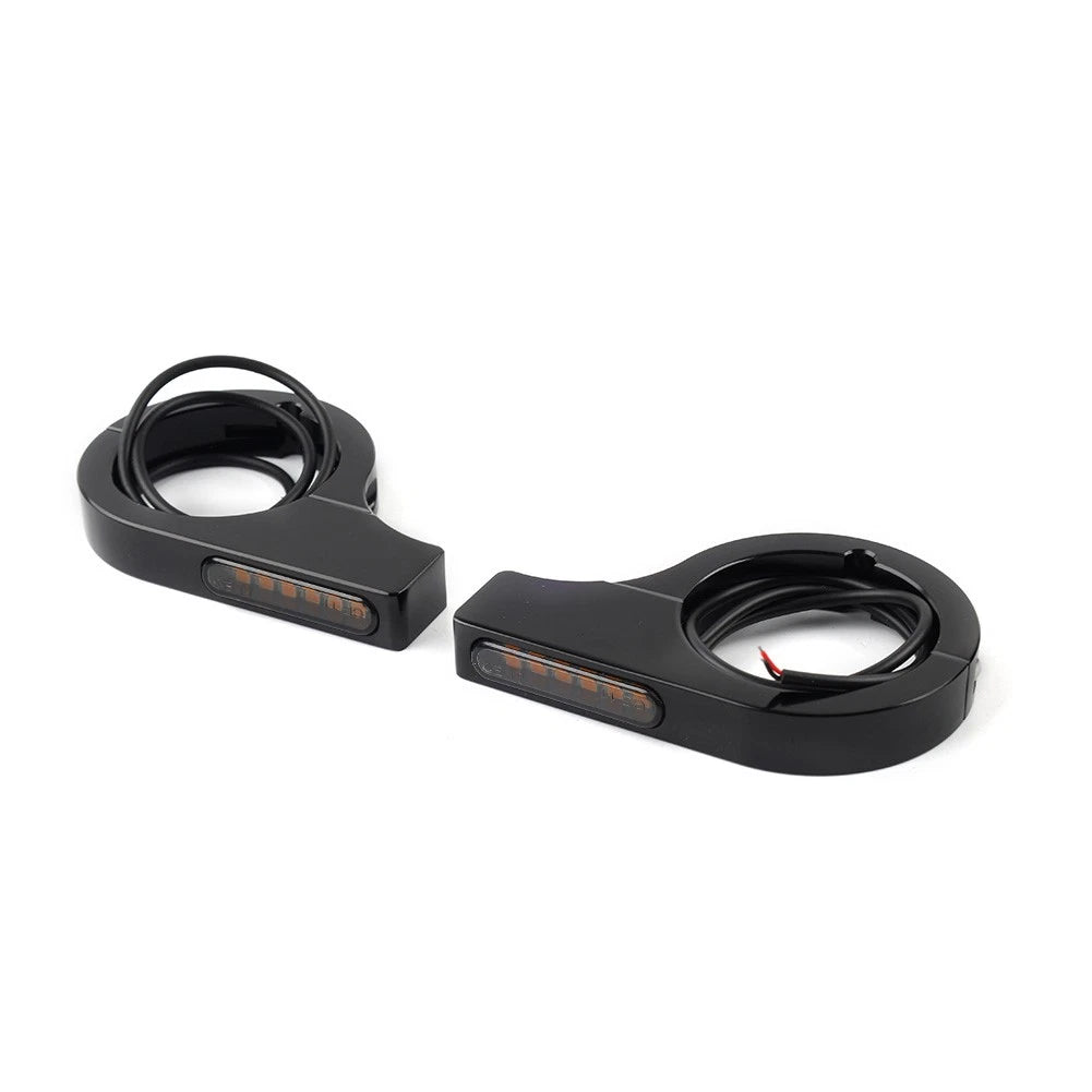 42-46MM LED Fork Turn Signal Light Indicator Amber For Harley touring Dyna Black