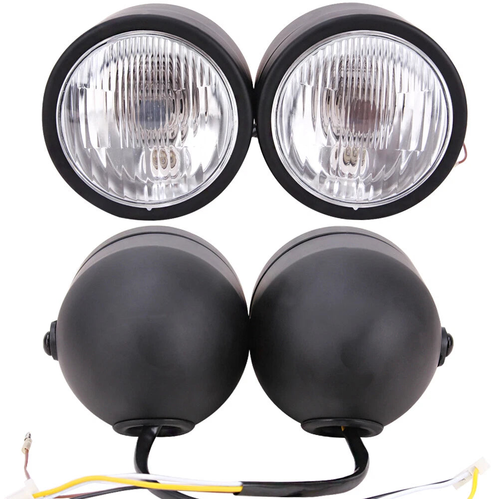 Motorcycle Twin Dual Double Headlight Headlamp For Harley Fat Bob Street Fighter