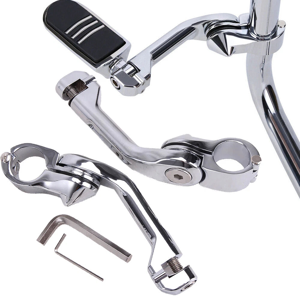 Chrome Long Foot Pegs Mounts Clamps For Harley 1 1/4" Highway Engine Guard Bars