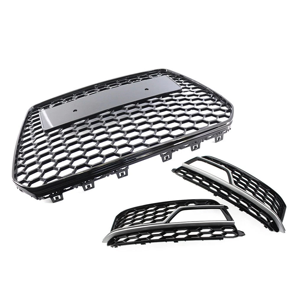 Front Bumper Honeycomb Grille Fog Light Grill Set For Audi A5 S5 2013-2017