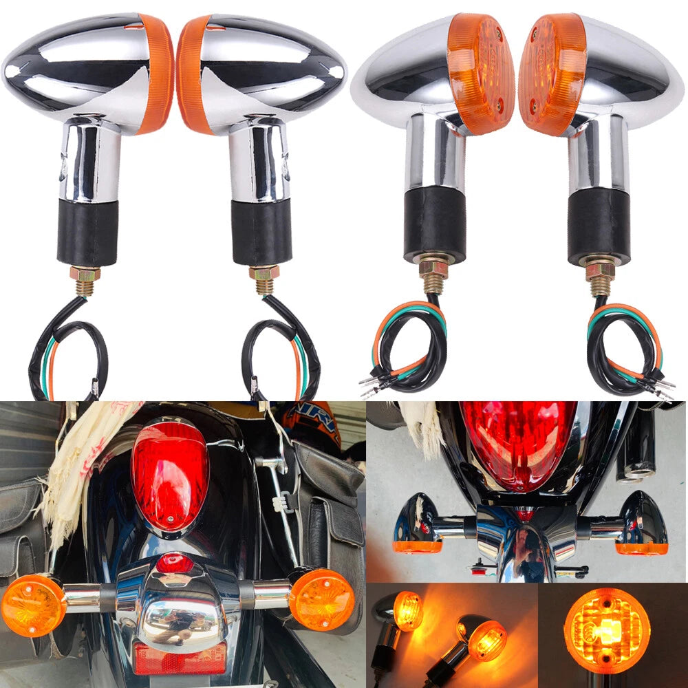 2 Pair Motorcycle Chrome Amber Turn Signal Light Bullet Brake Blinker For Harley