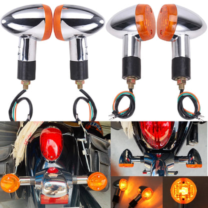 2 Pair Motorcycle Chrome Amber Turn Signal Light Bullet Brake Blinker For Harley