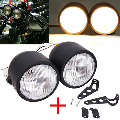 Motorcycle Twin Headlight Dual Light For Harley Street Cafe Racer Old School
