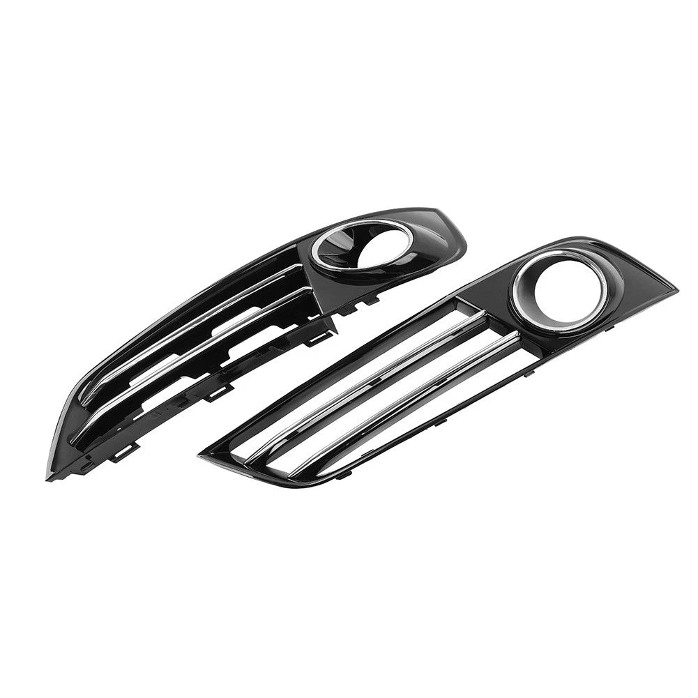 1 Pair Glossy Black Front Bumper Grille Fog Light Cover For Audi A8 D4 2011-2014