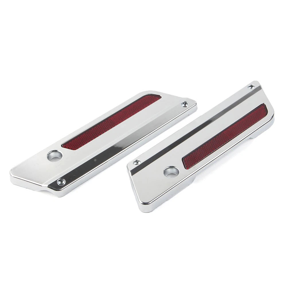Saddlebag Latch Plate Cover W/ Red Reflector For Harley Touring 1993-13 Chrome