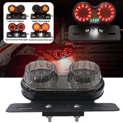 Motorcycle LED Twin Dual Tail Integrated Turn Signal Brake License Plate Light