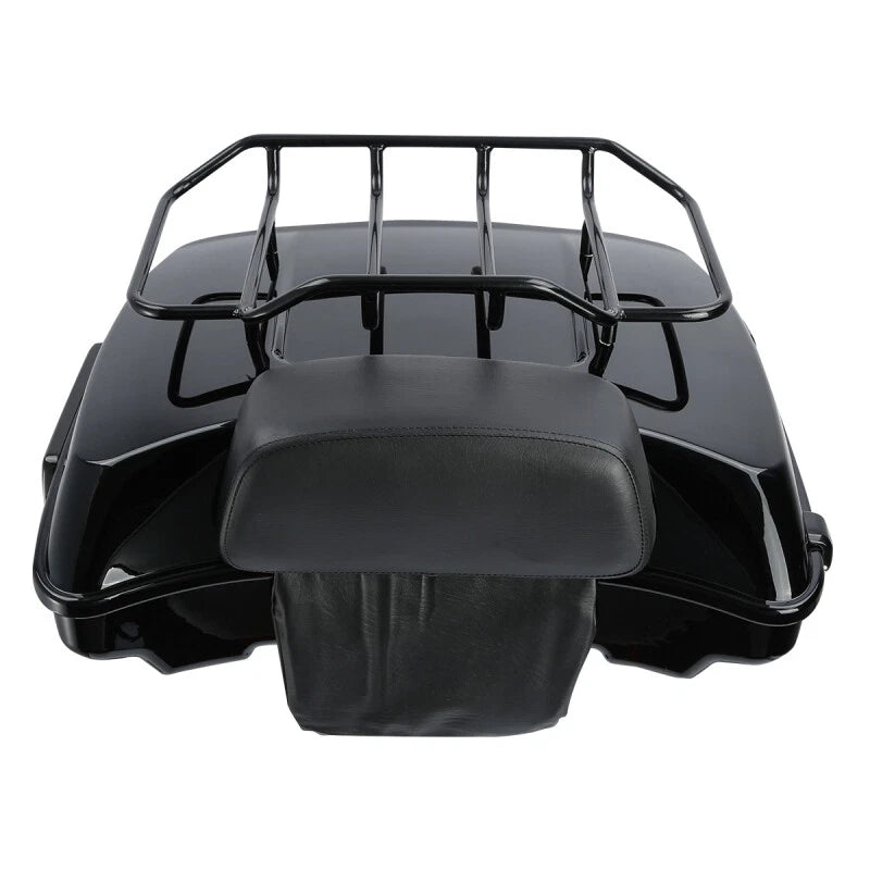 Black Razor Trunk Top Rail Backrest Pad Mount Rack Fit For Harley Touring 14-25
