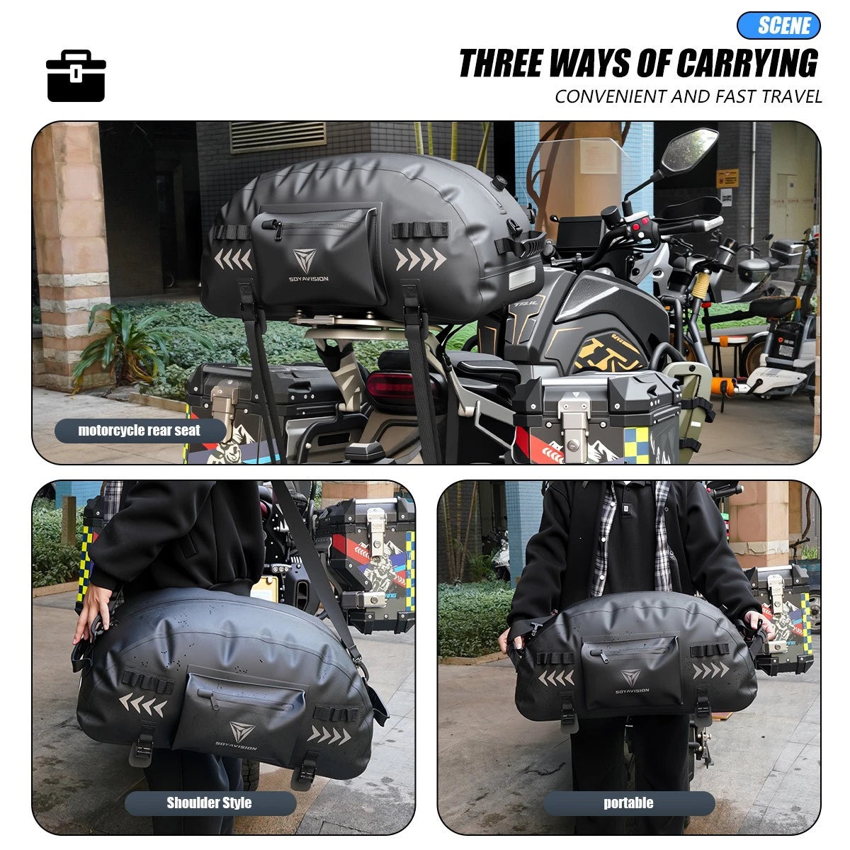 Waterproof Motorcycle Tail Bag Universal Rear Back Seat Bag Black for Harley BMW
