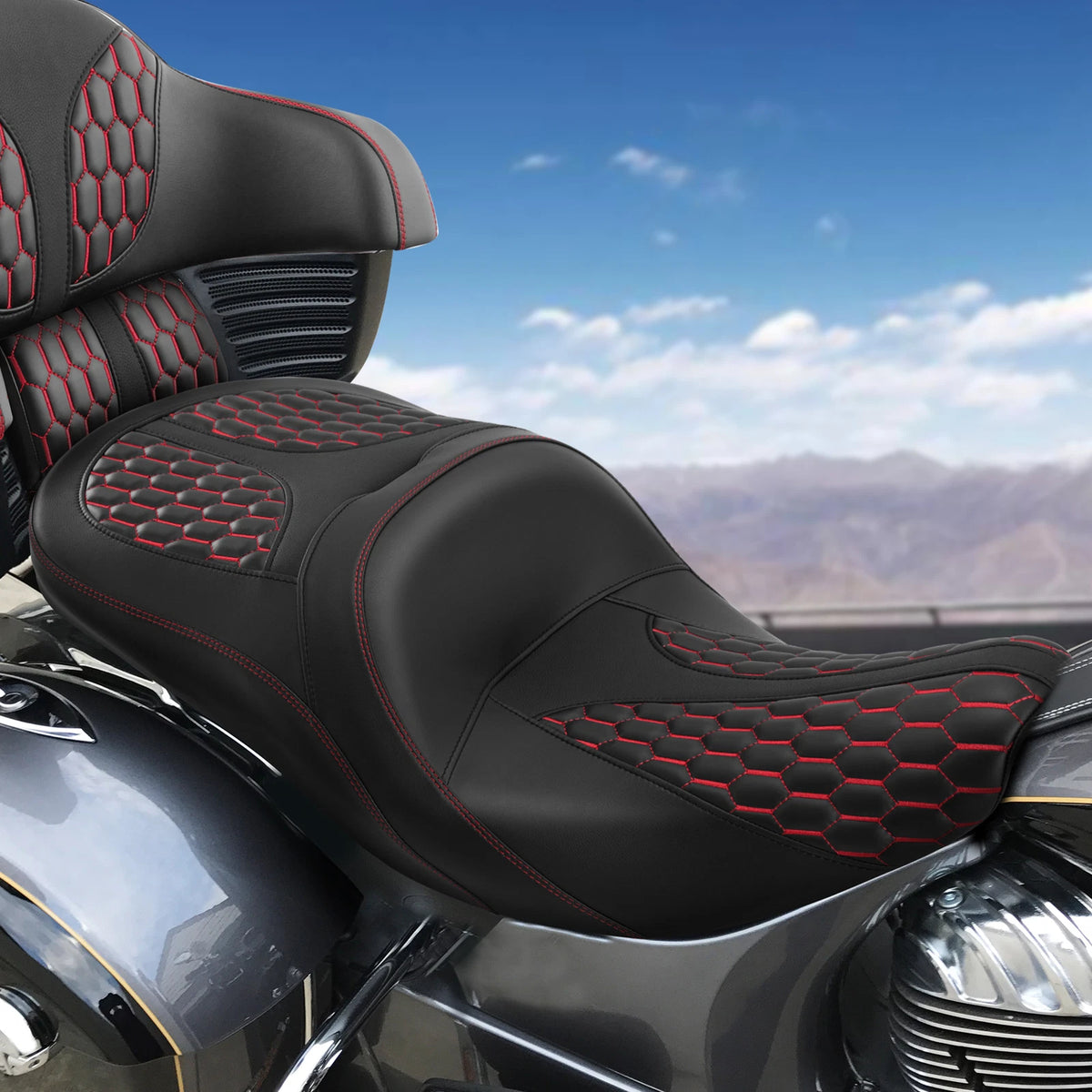 Black Red Rider Passenger Seat Fit For Indian Chieftain 14-25 Dark Horse 16-25