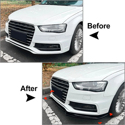 Glossy Black Front Bumper Lip Splitter For Audi A4 S4 B8.5 2013-2016