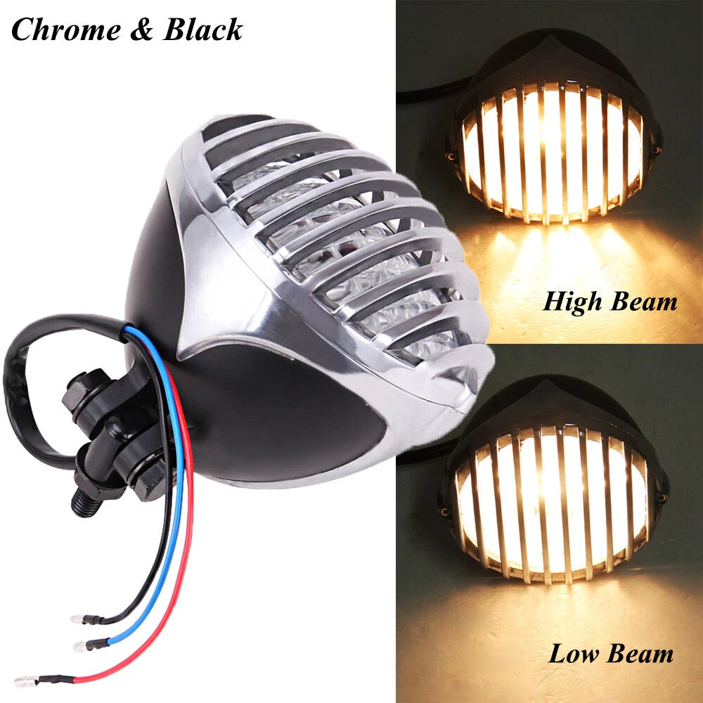 Motorcycle Headlight Finned Grill For Harley Chopper Bobber Cafe Racer
