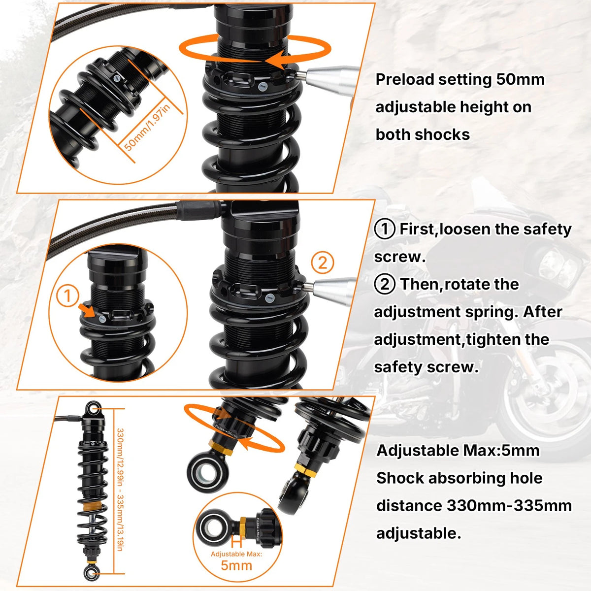 Pair Remote Reservoir Rear Suspensions Shocks For Harley Street Glide 2014-2025