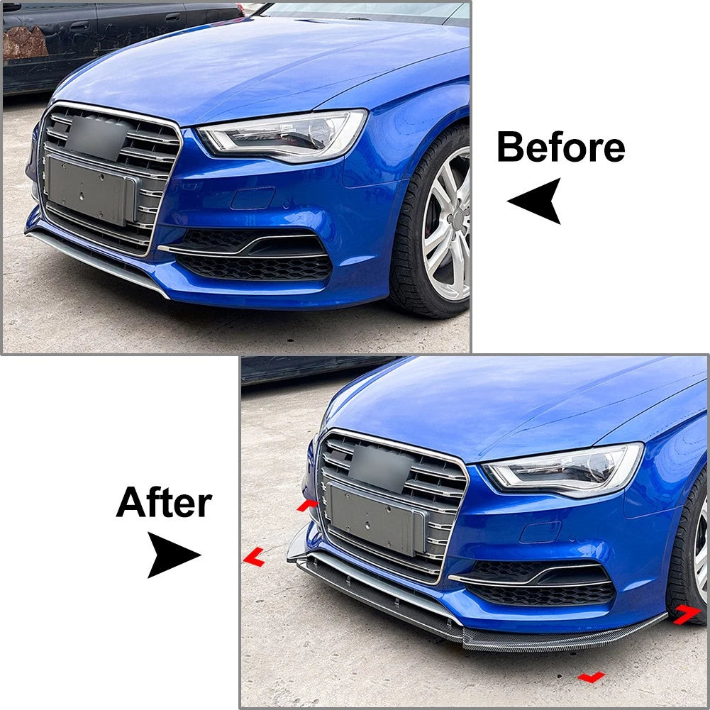 Carbon Look Front Bumper Spoiler Lip For Audi A3 S3 8V Pre-Facelift 2013-2016