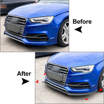 Carbon Look Front Bumper Spoiler Lip For Audi A3 S3 8V Pre-Facelift 2013-2016