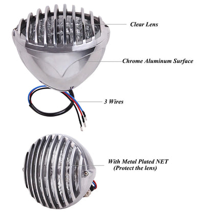 Chrome Motorcycle Headlight Lamp Finned Grill For Harley Chopper Bobber Custom