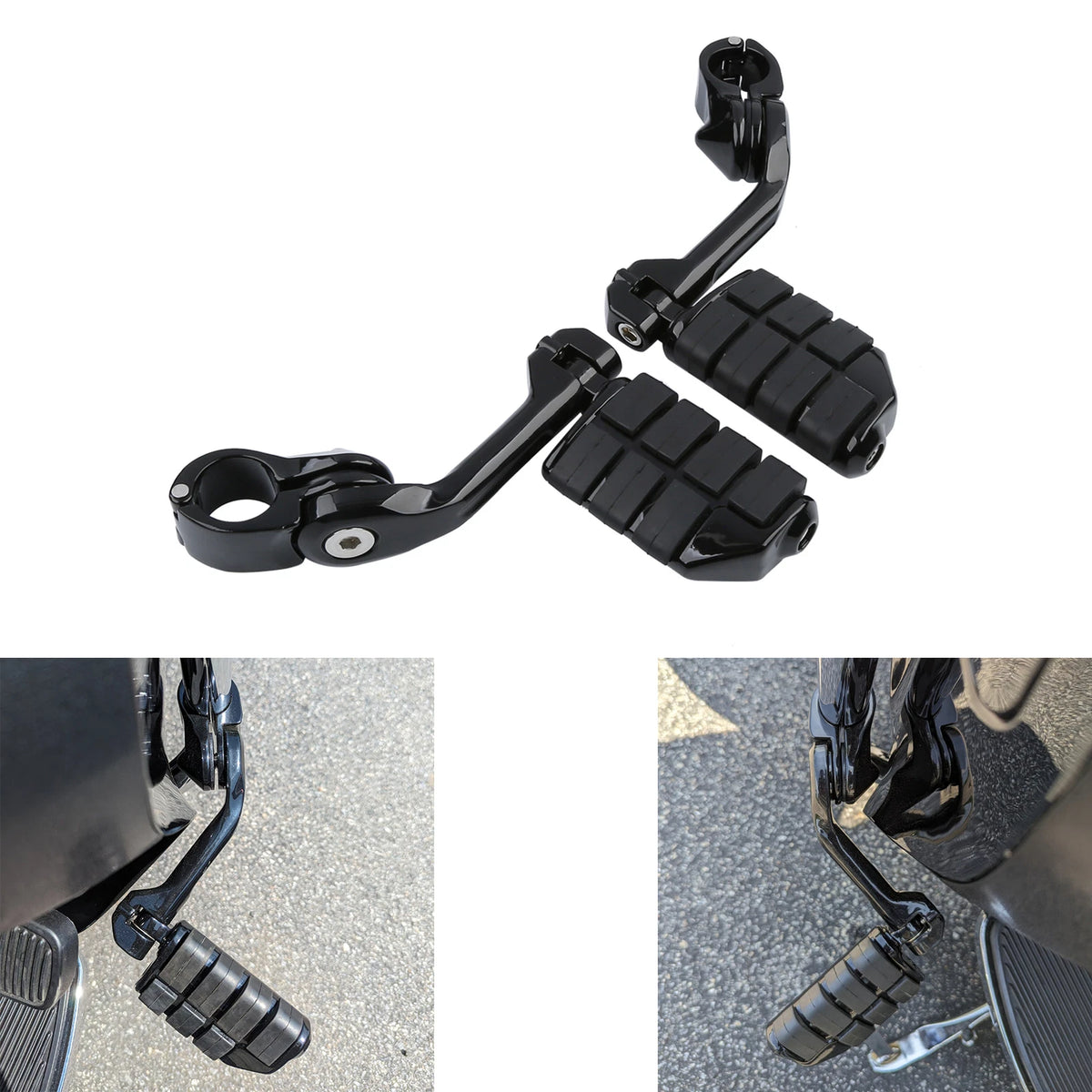 1-1/4" Highway Engine Guard Long Angled Foot Pegs Mount Fit For Harley Glide US
