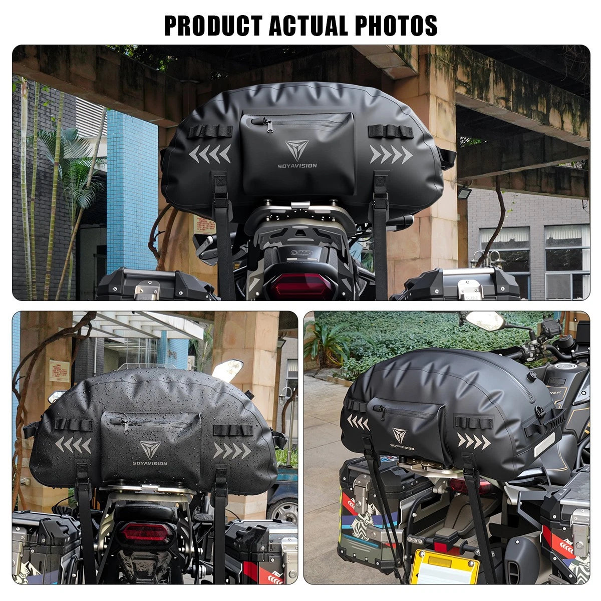 Waterproof Motorcycle Tail Bag Universal Rear Back Seat Bag Black for Harley BMW