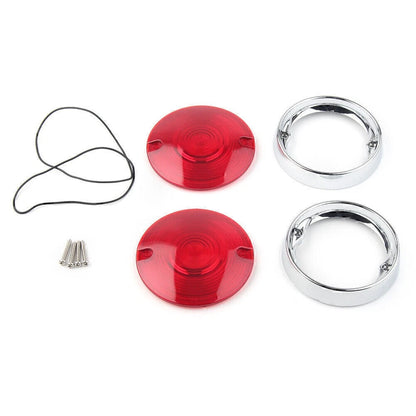 3-1/4" Turn Signal Bezels Red Lens Cover&Trim Rings For Harley Touring Road King