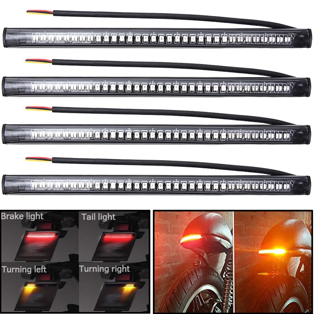 48 LED Motorcycle Flexible Amber Turn Signal Integrated 4 Strip Brake Tail Light