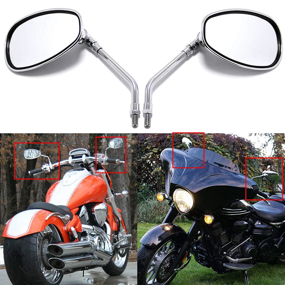 MOTORCYCLE OVAL CHROME 10MM REARVIEW MIRRORS FOR HONDA SHADOW REBEL CB YAMAHA V