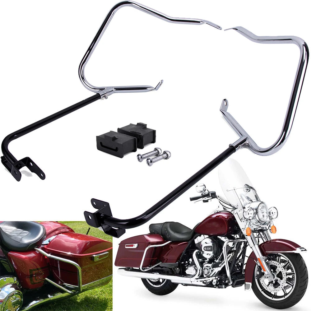 Chrome Saddlebag Bracket Guard Bars For 2014-23 Harley Touring Street Road Glide