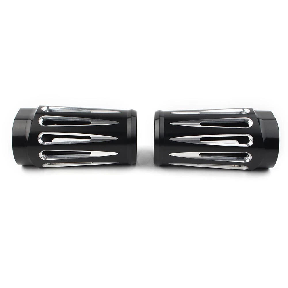 1 Pair Black Fork Boot Slider Cover Cow Bell For Harley Touring FL 1986-2013