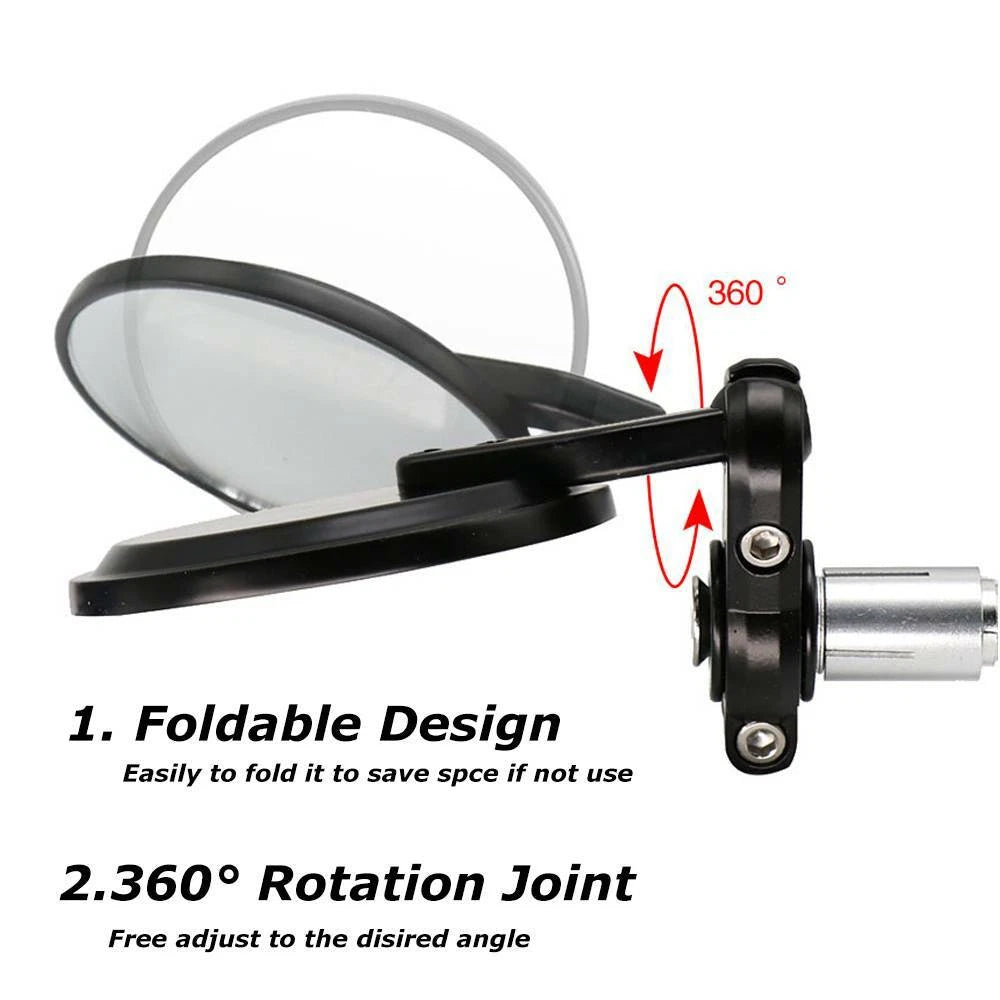 Folding Bar End Motorcycle Mirrors - Aluminum Black - Right and Left Cafe Racer