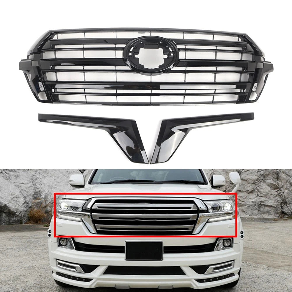 Front Bumper Hood Grille Glossy Black Kit For Toyota Land Cruiser LC200 2016-18