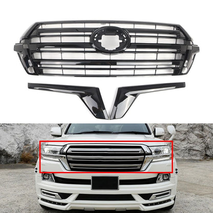 Front Bumper Hood Grille Glossy Black Kit For Toyota Land Cruiser LC200 2016-18