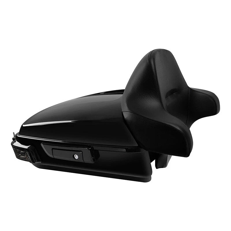 Black Chopped Trunk Backrest Pad LED Light For Harley Street Road Glide 2014-26