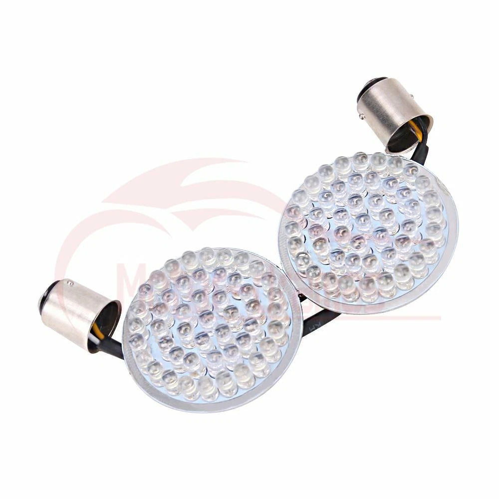 Pair Bullet Style 1157 Turn Signal White Amber LED Lights Inserts Fit for Harley