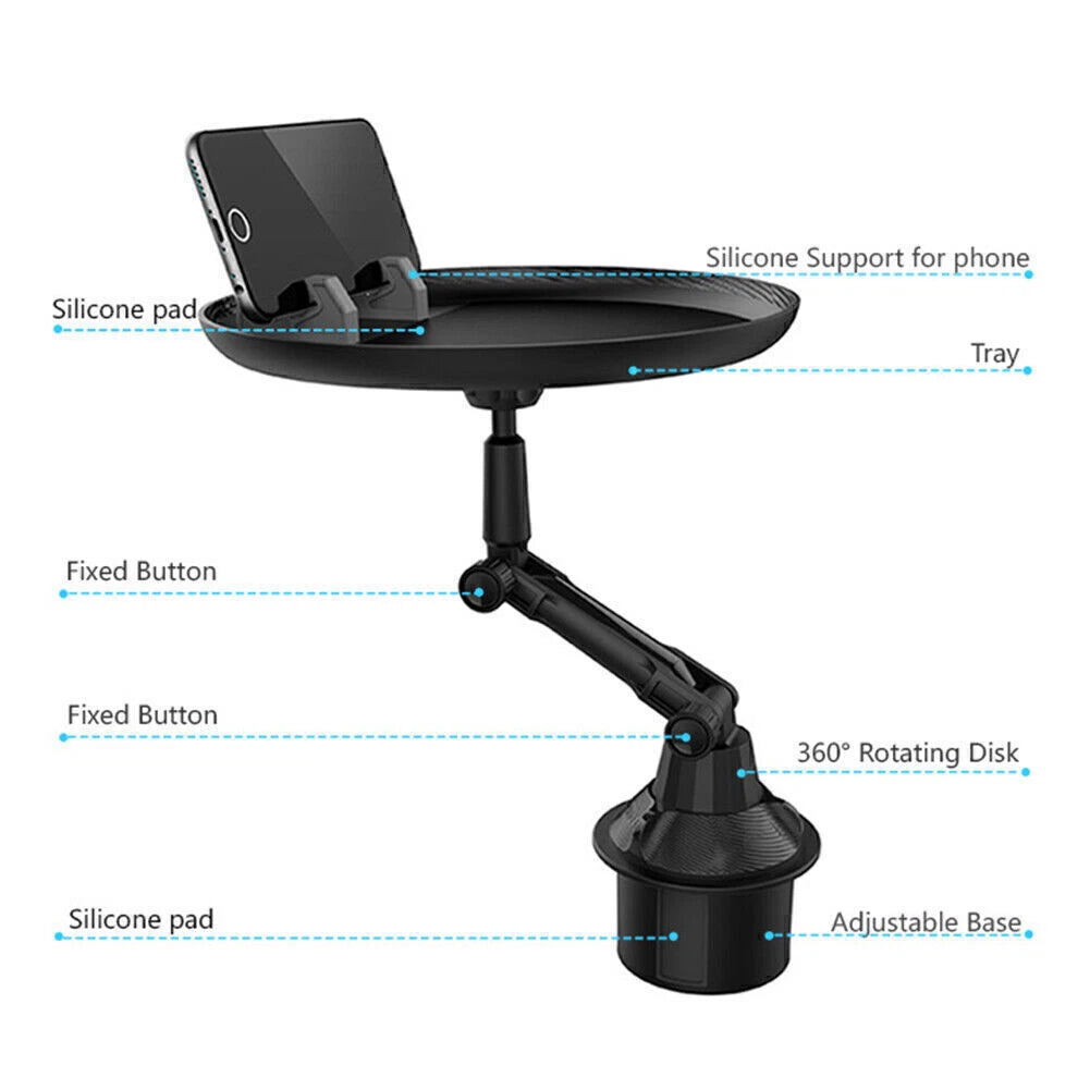 Cup Drink Holder Table Tray w/ Cell Phone Slot Coffee Stand Food Tray Long Style