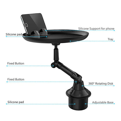 Cup Drink Holder Table Tray w/ Cell Phone Slot Coffee Stand Food Tray Long Style