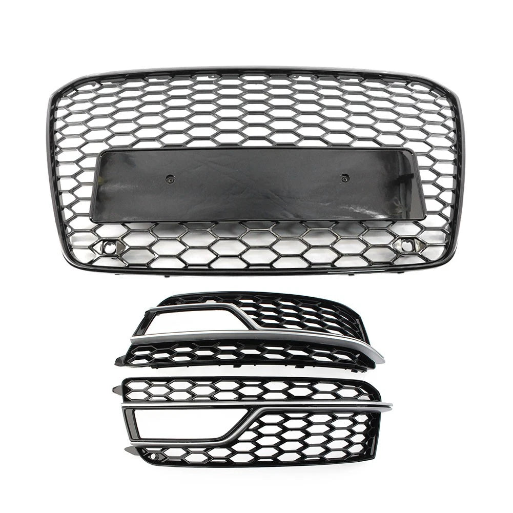 Front Bumper Honeycomb Grille Fog Light Grill Set For Audi A5 S5 2013-2017